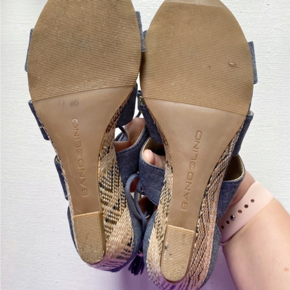 Bandolino Lace Up Denim Wedge Sandals‎ - Picture 11 of 12